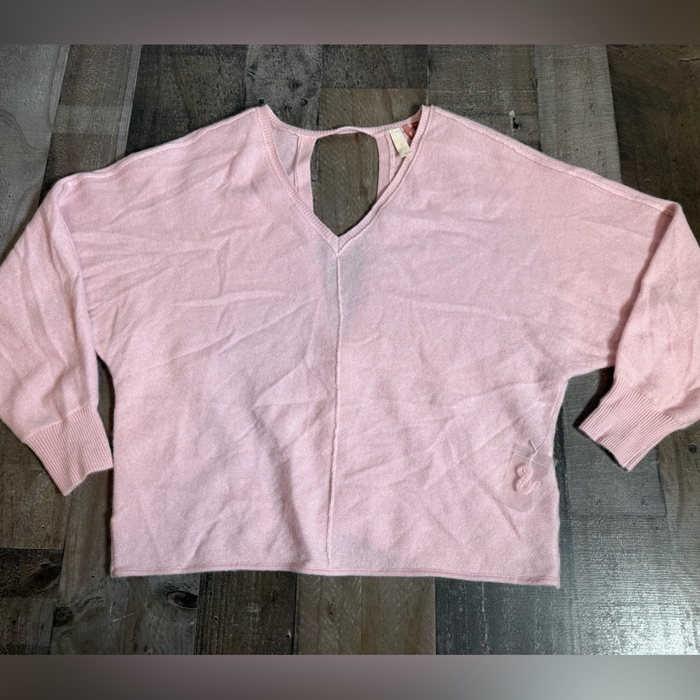 Anthropologie Pilcro 100%‎ Cashmere Pink V-Neck Sweater Keyhole Back NWOT